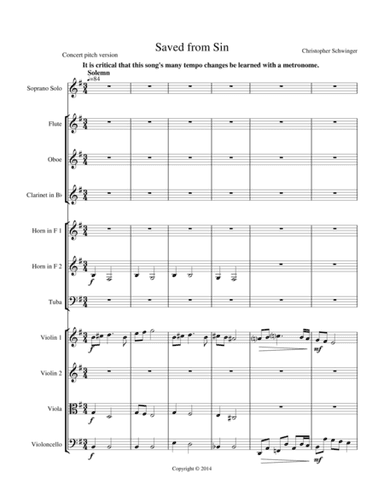Saved from Sin - for soprano solo and orchestra - Part 1 of 2 (piano version and individ. parts are