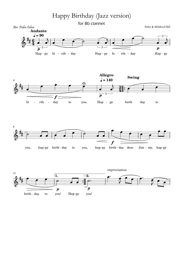 Happy Birthday (jazz version) (arr. Pedro Cohen)