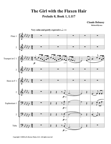 The Girl with the Flaxen Hair, Prelude 8, Book 1 by Claude Debussy (Brass Septet + 2 Flutes) (arr. Richard Byrnes)