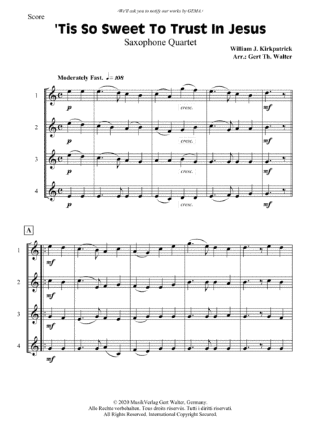'Tis So Sweet To Trust In Jesus (arr. Gert Th. Walter)