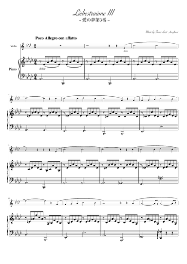 "Liebestraum No.3" Violin & Piano (arr. pfkaori)