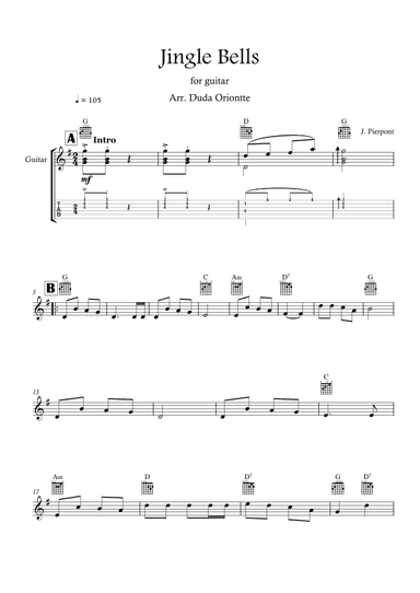 Jingle Bells (G major - TABS - no lyrics) (arr. Duda Oriontte)