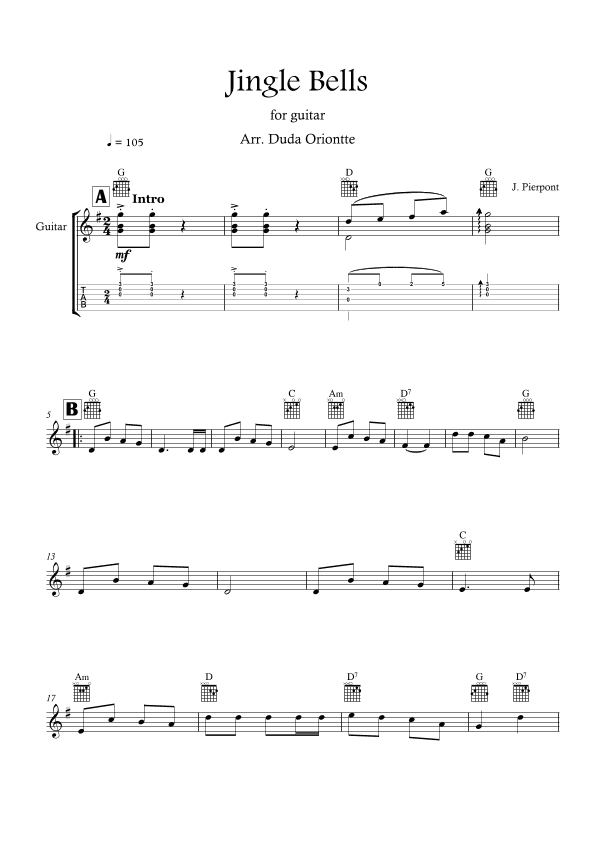Jingle Bells (G major - TABS - no lyrics) (arr. Duda Oriontte)