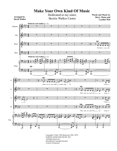 Make Your Own Kind Of Music (arr. David Walker)