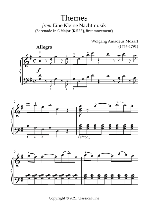 Mozart - Themes from Eine Kleine Nachtmusik(With Note name) (arr. MPS)