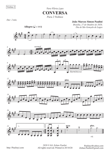 Conversa (Talk) for 2 violins (for the very first violin lessons)