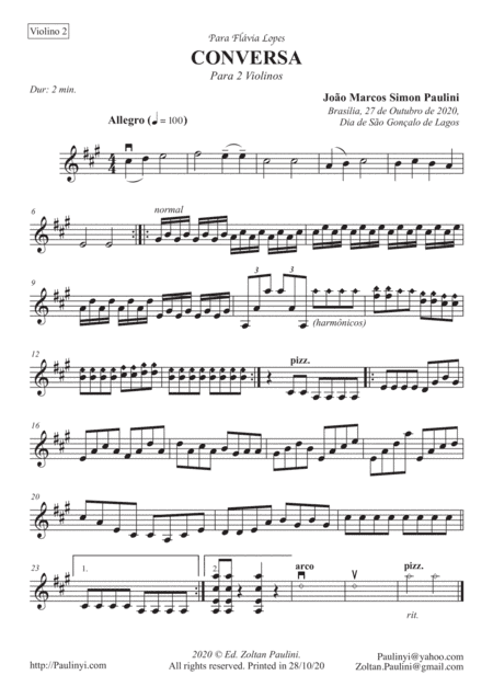 Conversa (Talk) for 2 violins (for the very first violin lessons)