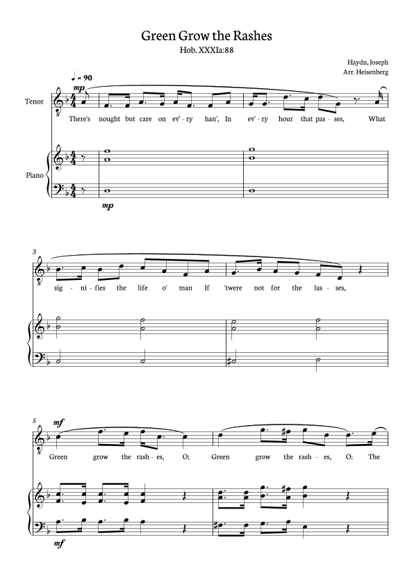 Joseph Haydn - Green Grow The Rashes for Tenor with Piano in D minor. (arr. Heisenberg)