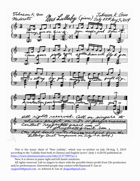 New Lullaby-piano sheet