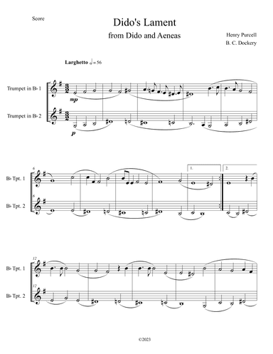 Dido's Lament (Trumpet Duet) (arr. B. C. Dockery)