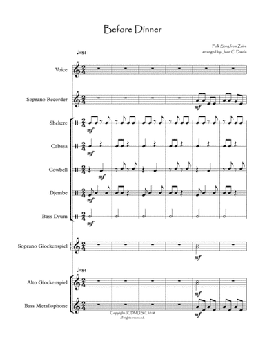 Before Dinner (African Folk Song) arranged for Orff Ensemble (arr. Juan C. Davila)
