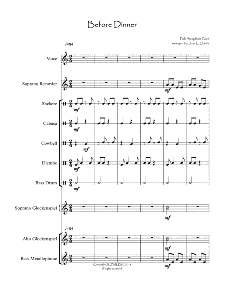 Before Dinner (African Folk Song) arranged for Orff Ensemble (arr. Juan C. Davila)