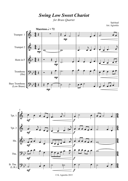 Swing Low Sweet Chariot - A Jazz Arrangement - for Brass Quartet (arr. K. Agioritis)