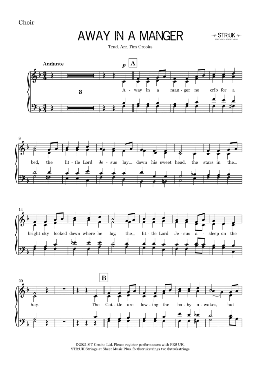 Away In A Manger (STR:UK Strings version) - Choir / Melody part (arr. Tim Crooks)