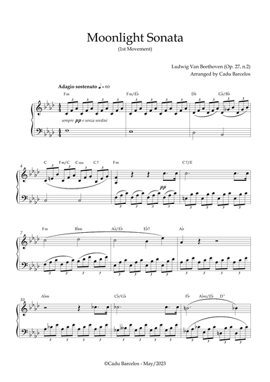 Moonlight Sonata (Beethoven) F minor Piano and chords (arr. Cadu Barcelos)