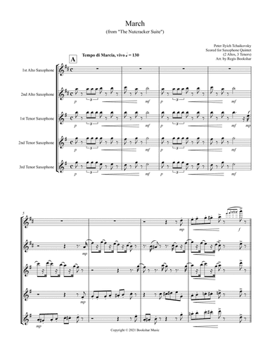 March (from "The Nutcracker Suite") (F) (Saxophone Quintet - 2 Alto, 3 Tenor) (arr. Regis Bookshar)