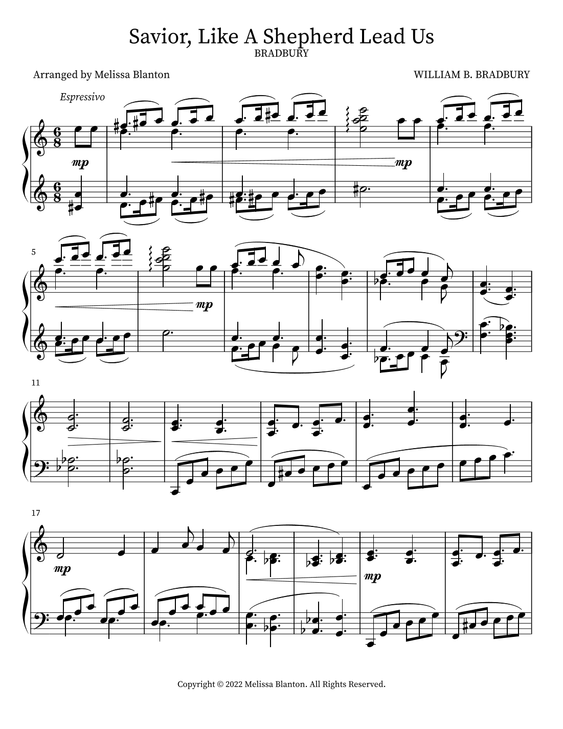 Bradbury- Savior Like a Shepherd Lead Us- Piano Solo (arr. Melissa Blanton)
