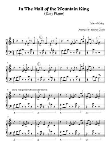 In The Hall of the Mountain King (Easy Piano/Beginner) with finger number guides (arr. Published Harmony @ Teacher Valarie)