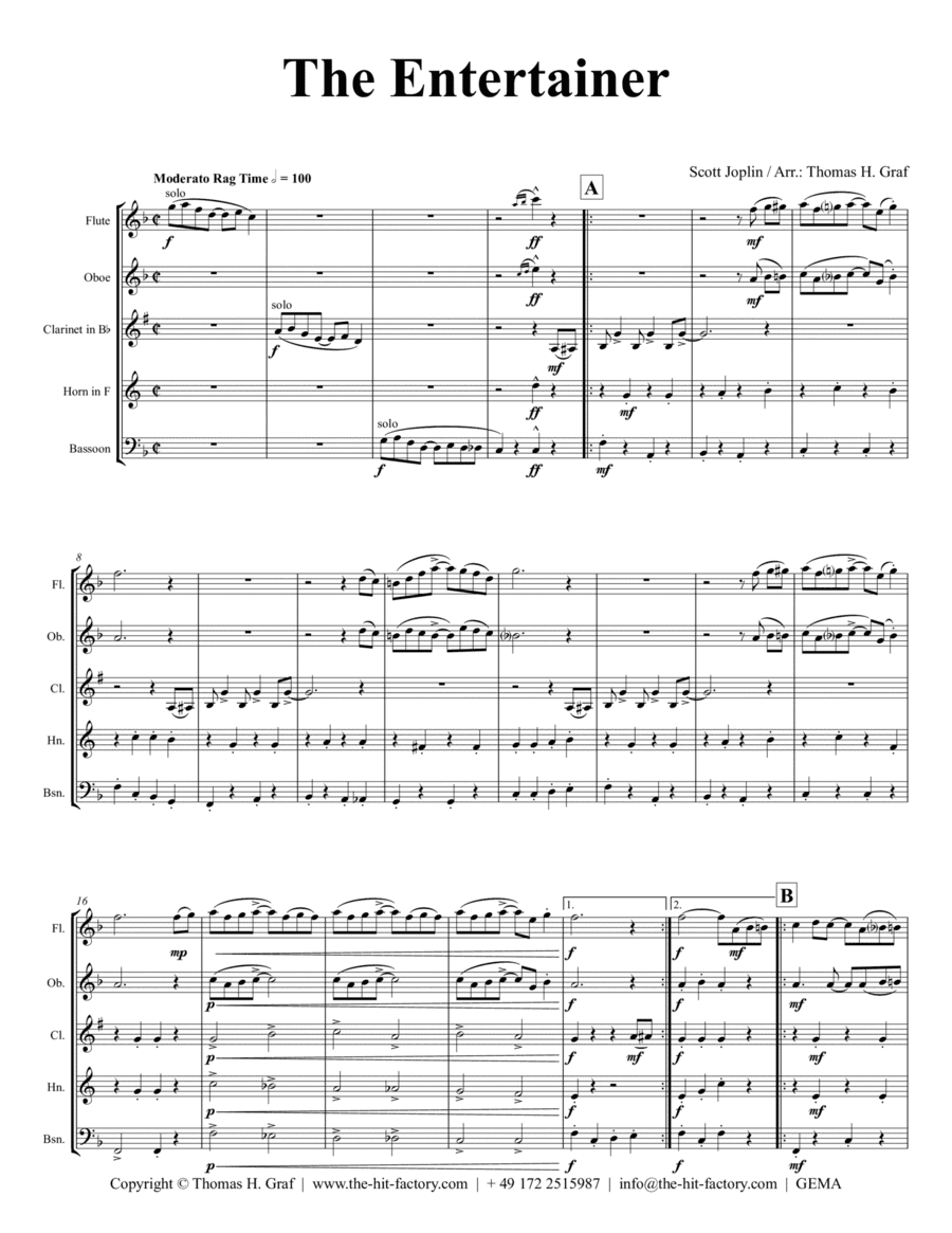 The Entertainer - Rag Time Classic - Wind Quintet (arr. Thomas Graf)