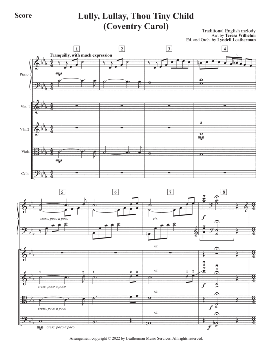 Lully, Lullay, Thou Tiny Child (Coventry Carol) (arr. Arr. by Teresa Wilhelmi, Edited and Orchestrated by Lyndell Leatherman)