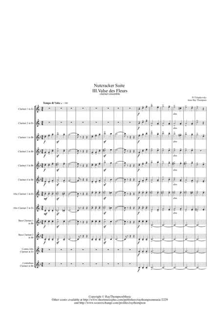 Tchaikovsky: Casse-Noisette (Nutcracker Suite) Valse des Fleurs Dance of Flowers - clarinet ensemble (arr. Ray Thompson)