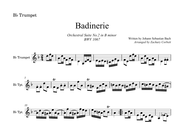 Badinerie BWV 1067 (arr. Zachary Corbett)