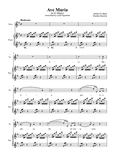 Ave Maria (Bach-Gounod) in G Major for Piano and Voice (arr. Lucas Figueiredo)