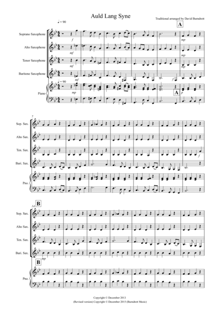 Auld Lang Syne for Saxophone Quartet (arr. David Burndrett)