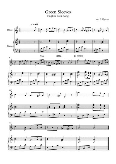 Greensleeves (What Child is This), English Folk Song, For Oboe & Piano (arr. Eugene Egorov)