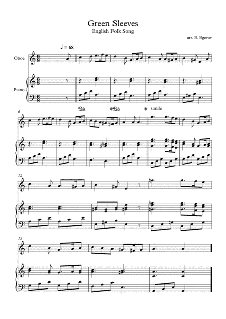 Greensleeves (What Child is This), English Folk Song, For Oboe & Piano (arr. Eugene Egorov)