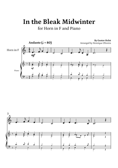 In the Bleak Midwinter (Horn in F and Piano) - Beginner Level (arr. Henrique Oliveira)