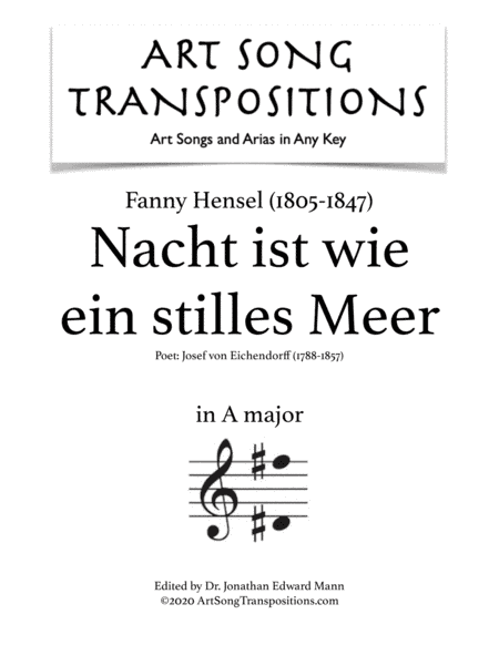 HENSEL: Nacht ist wie ein stilles Meer (transposed to A major) (arr. ArtSongTranspositions.com)