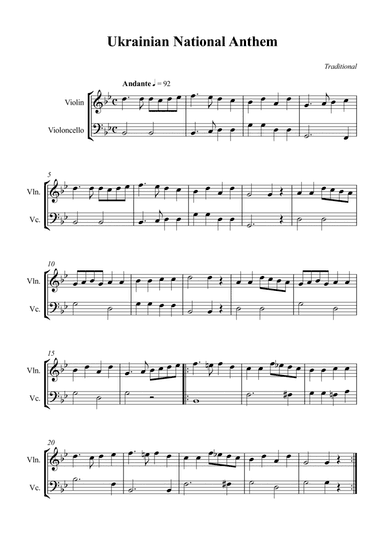 Ukrainian National Anthem - Violin and Cello (arr. Wesley S. SIlva)