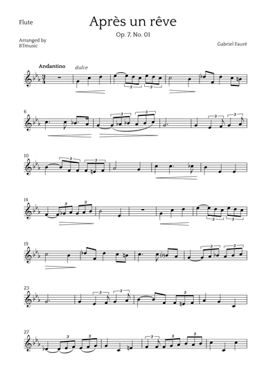 Après un Rêve - Flute Solo (arr. BTmusic)