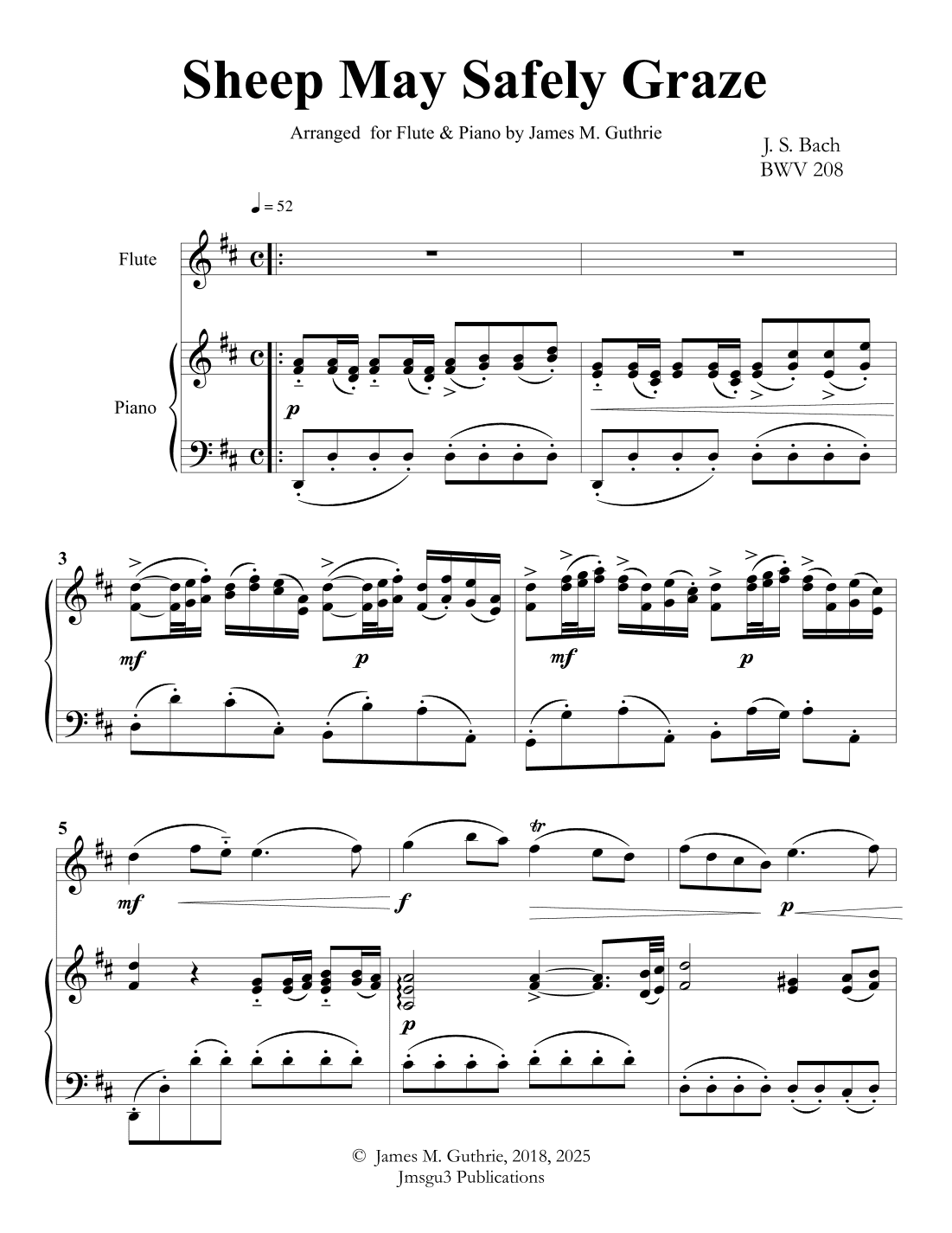 Bach: Sheep May Safely Graze for Flute & Piano (arr. James M. Guthrie, ASCAP)