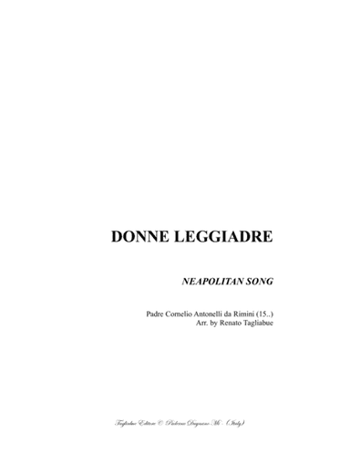 DONNE LEGGIADRE E BELLE - Antonelli da Rimini - For SAT Choir (arr. Renato Tagliabue)