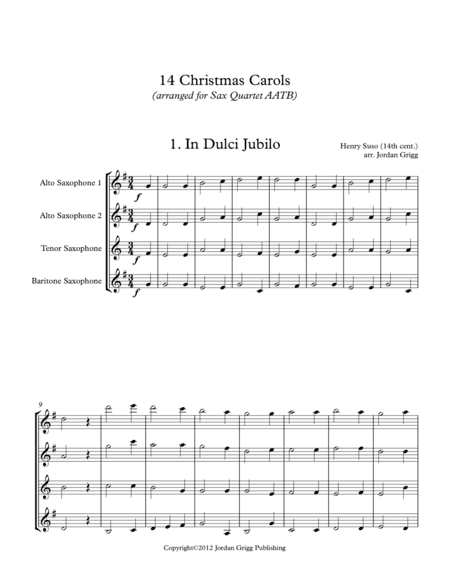 14 Christmas Carols (arranged for Sax Quartet AATB) (arr. Jordan Grigg)