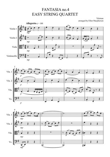 Teleman Fantasia for Easy String Quartet (arr. Ellen Macpherson)