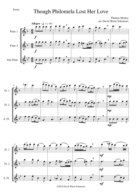 Though Philomela Lost Her Love for flute trio (2 flutes and 1 alto flute) (arr. David Warin Solomons)