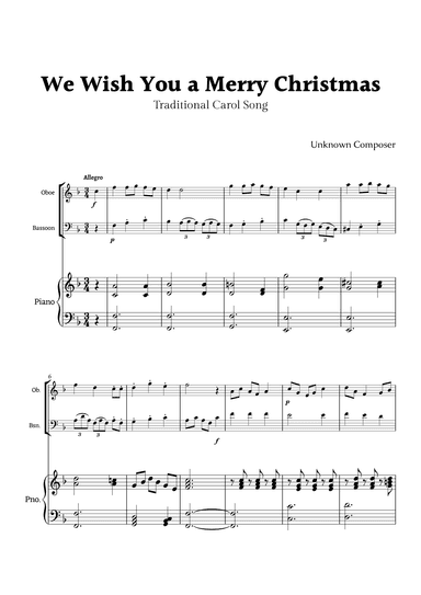 We Wish you a Merry Christmas for Clarinet and Bassoon Duet with Piano (arr. Rika K.)