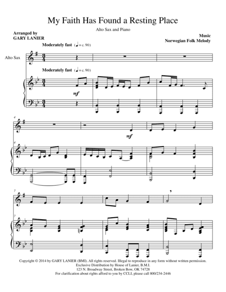 My Faith Has Found a Resting Place (Alto Sax and Piano plus Alt Sax prt) (arr. Gary Lanier)