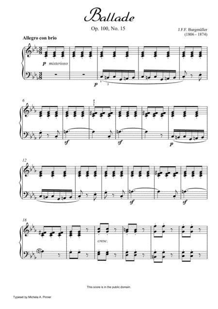 Ballade (Op. 100, No. 15) by Burgmuller (arr. Michela A. Pinner)