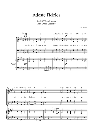 Adeste Fideles (SABT - A major - 2 staffs - with piano - with chords) O Come All Ye Faiful (arr. Duda Oriontte)