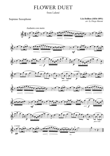 Flower Duet for Saxophone Quartet (arr. Diego Marani)