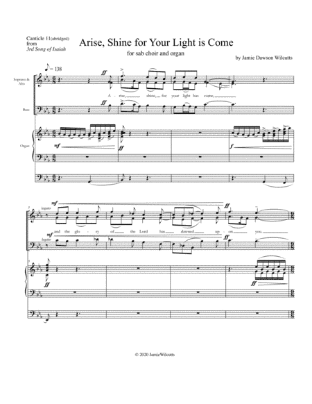 Arise, Shine for Your Light is Come - (an Original SAB Choir Work)