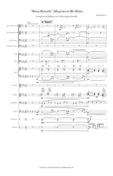 Bossa Bravado; Allegretto in Bb Minor; for 3 cellos & Jazz Ensemble