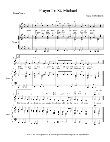 Prayer to St. Michael - 1 page piano/vocal