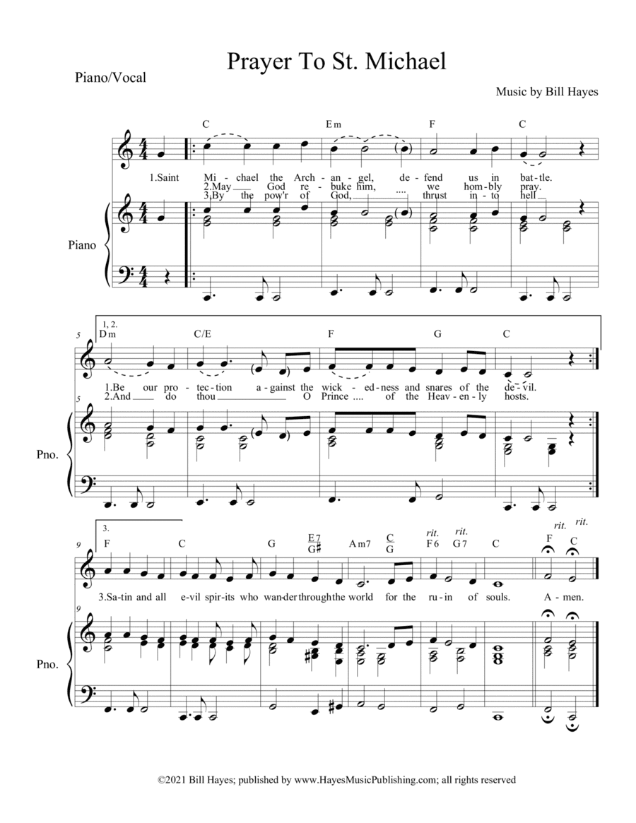 Prayer to St. Michael - 1 page piano/vocal
