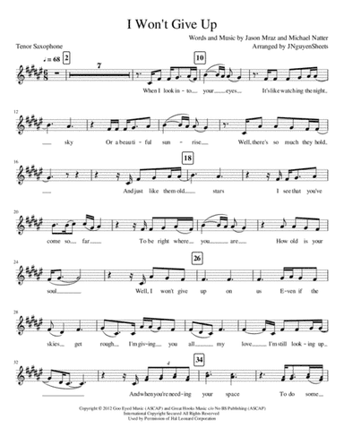 I Won't Give Up (arr. JNguyenSheets)
