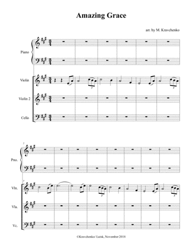Amazing Grace for piano quartet (score and parts) (arr. Maksym Kravchenko)